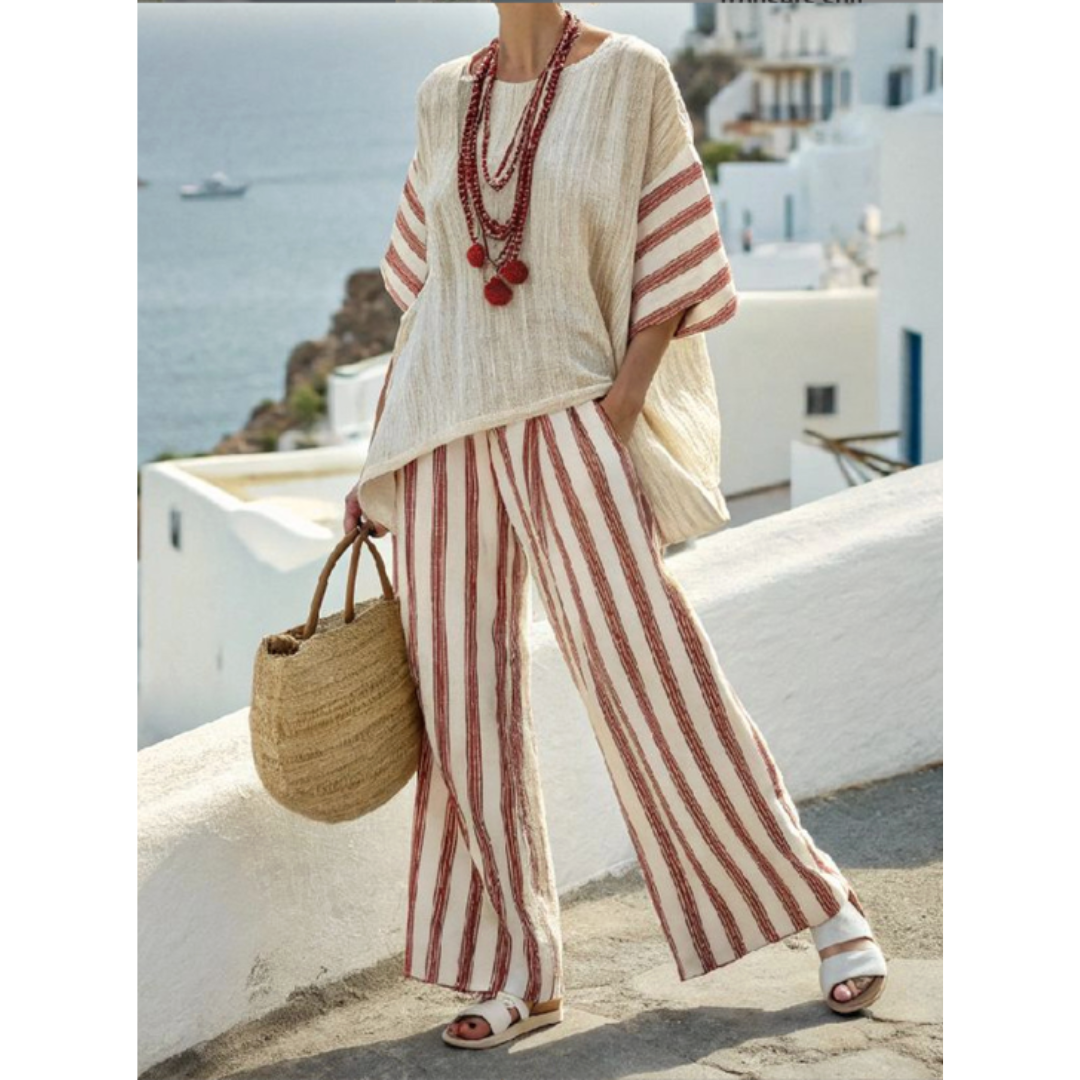 Two Piece Set | Women's Linen Striped Lily Evans