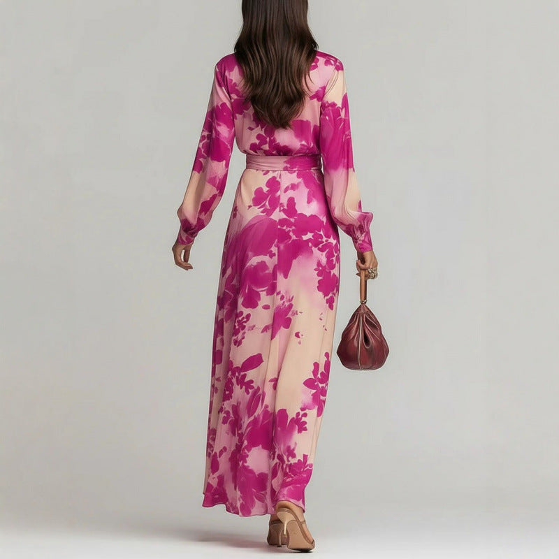 Floral Maxi Dress | Women's Chiffon V-Neck Long-Sleeve