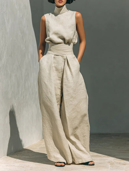 Two Piece Set | Women's Polyester Sleeveless Wide-Leg