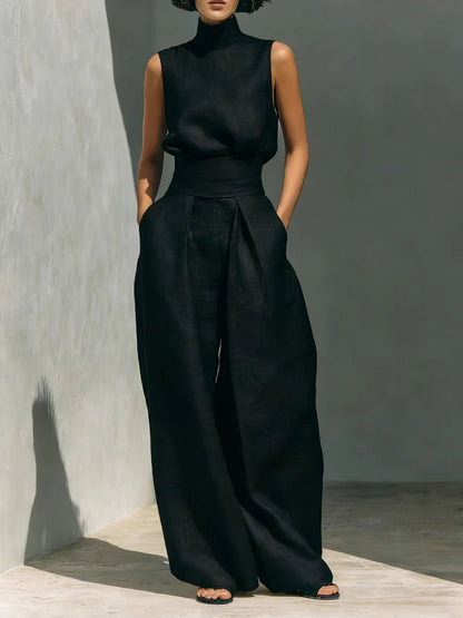 Two Piece Set | Women's Polyester Sleeveless Wide-Leg