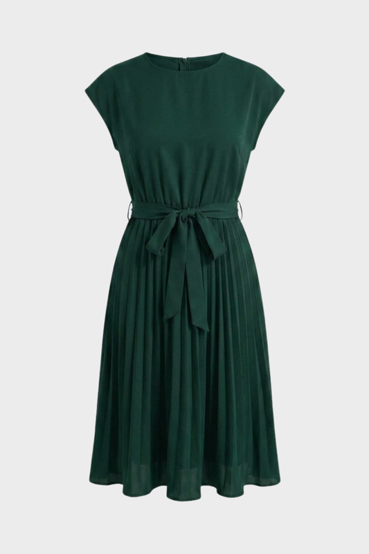 Elegant Pleated Belted Formal Midi Dress — product view 1