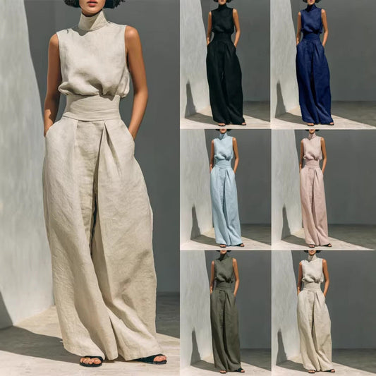 Two Piece Set | Women's Polyester Sleeveless Wide-Leg