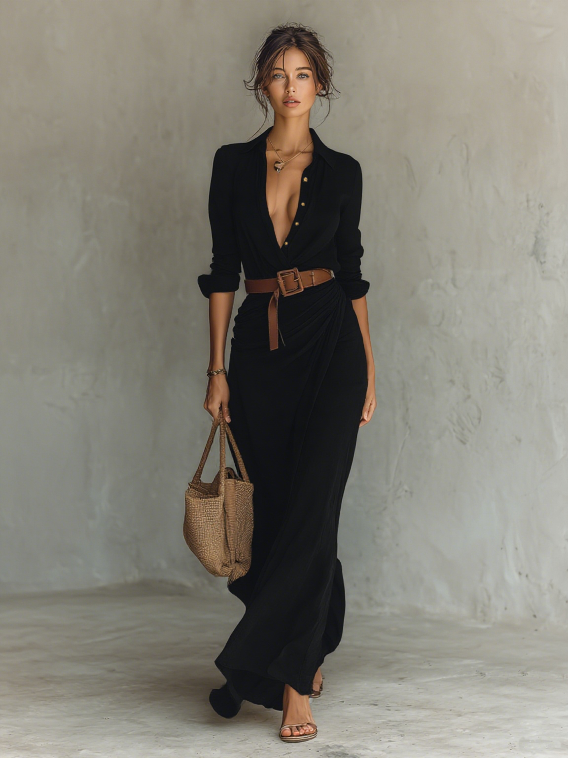 Refined Women's Button-Front Long-Sleeve Maxi Shirt Dress — product view 9