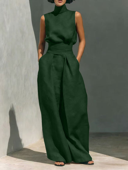 Two Piece Set | Women's Polyester Sleeveless Wide-Leg