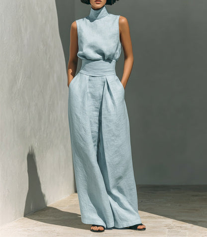 Two Piece Set | Women's Polyester Sleeveless Wide-Leg
