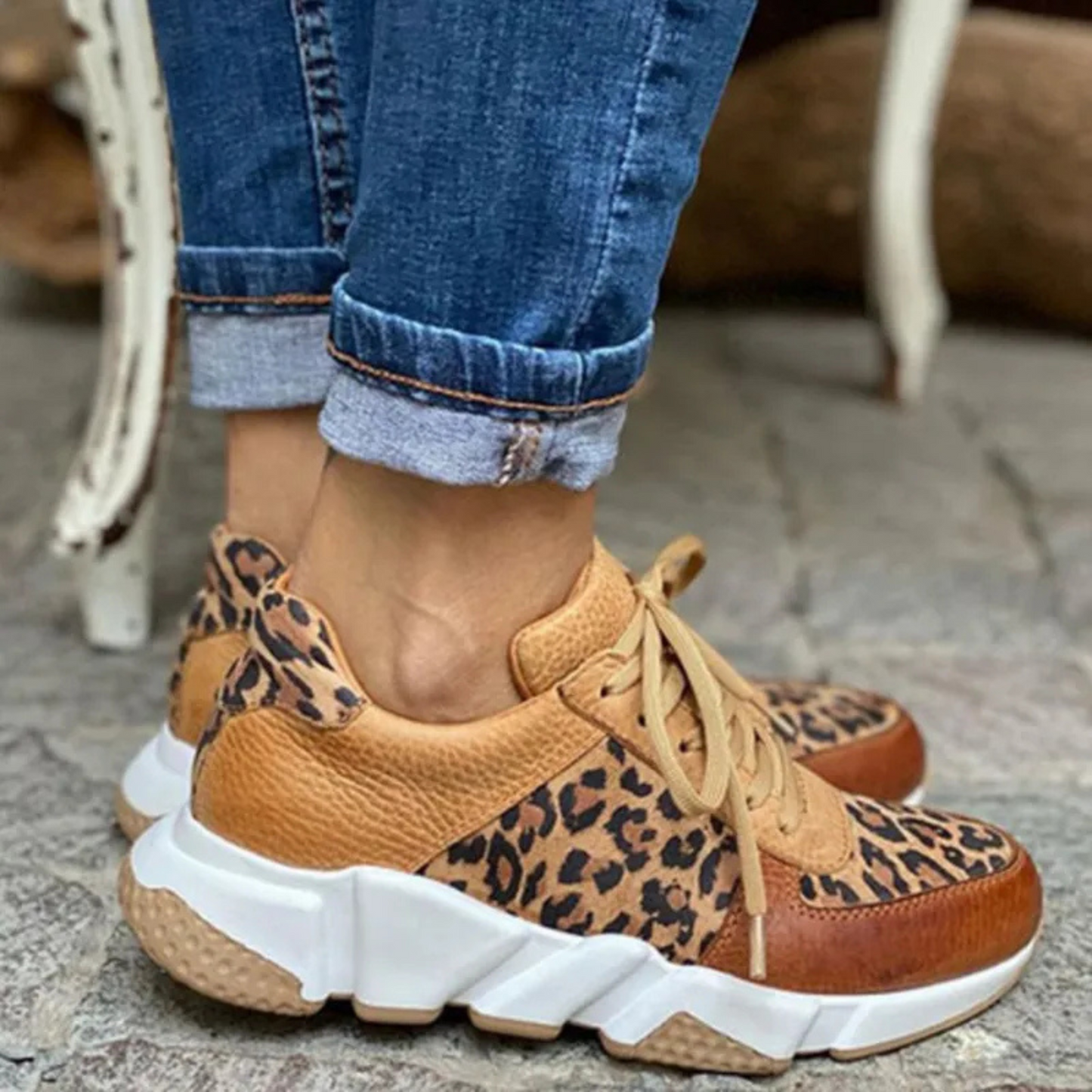Women's Sneakers | Leather Lace Leopard Print