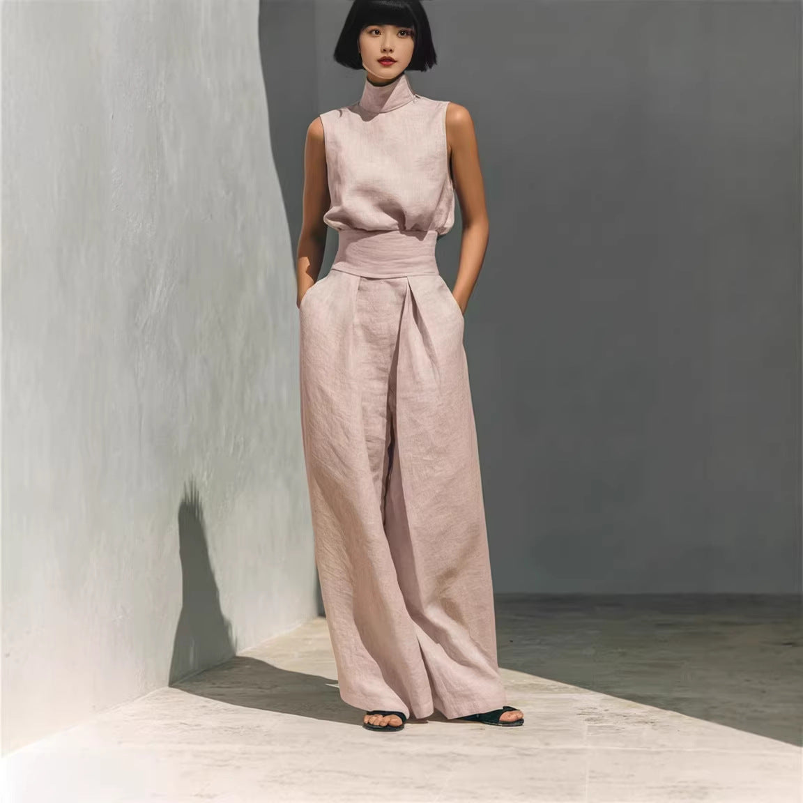 Two Piece Set | Women's Polyester Sleeveless Wide-Leg