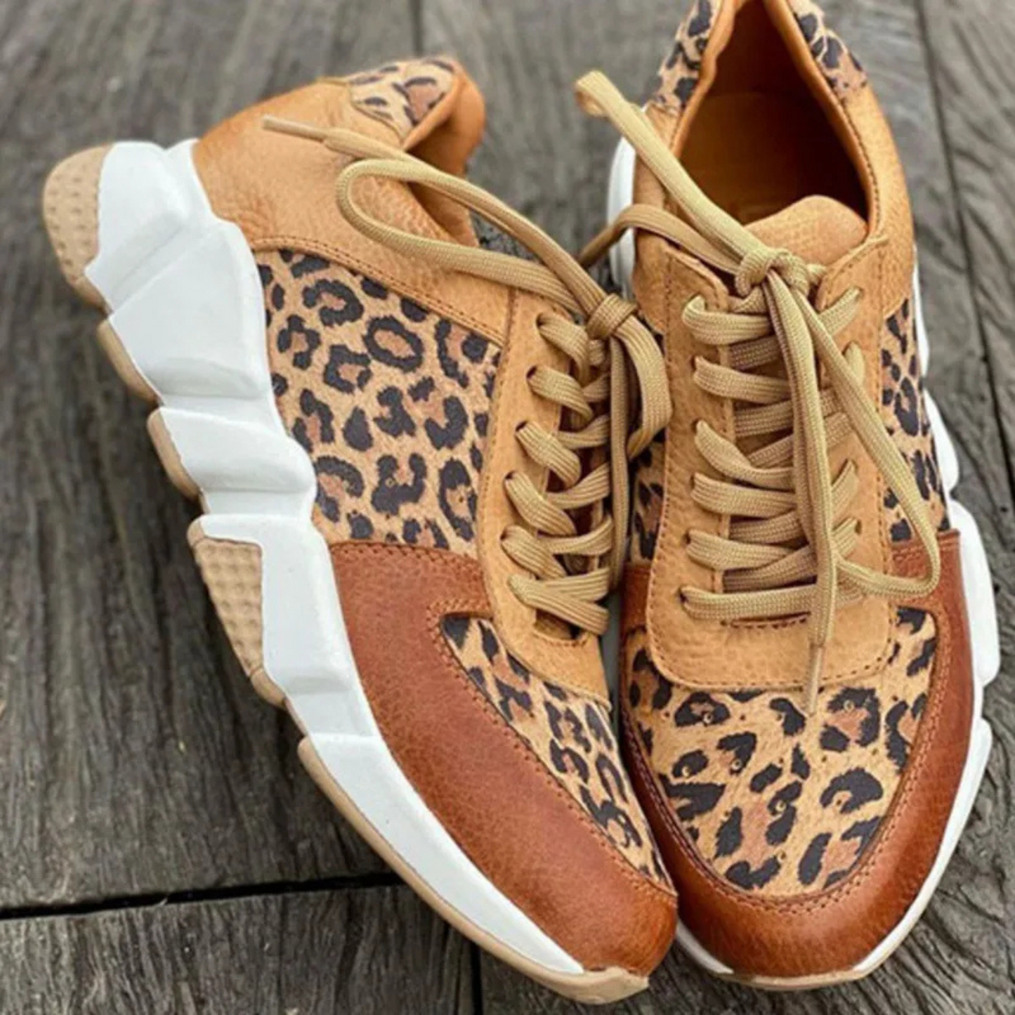 Women's Sneakers | Leather Lace Leopard Print