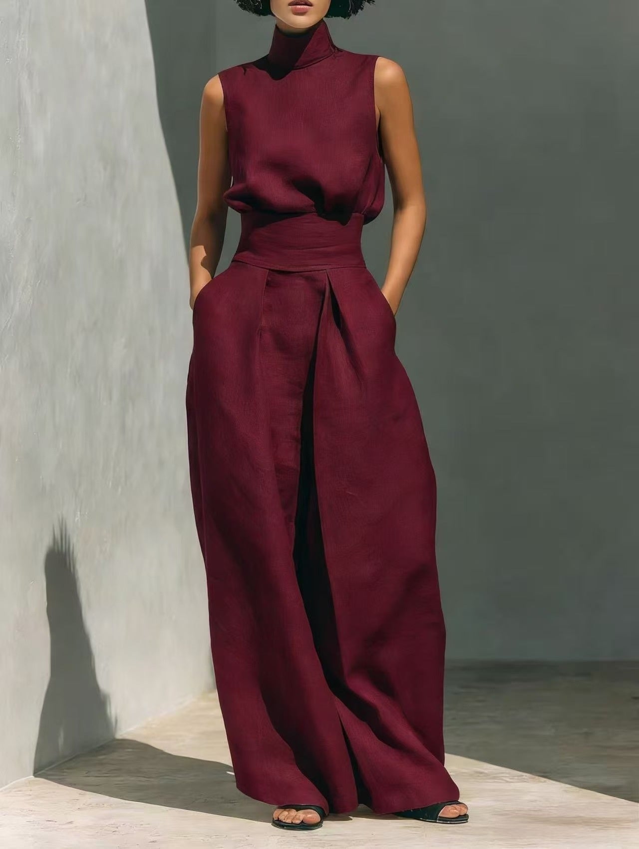 Two Piece Set | Women's Polyester Sleeveless Wide-Leg