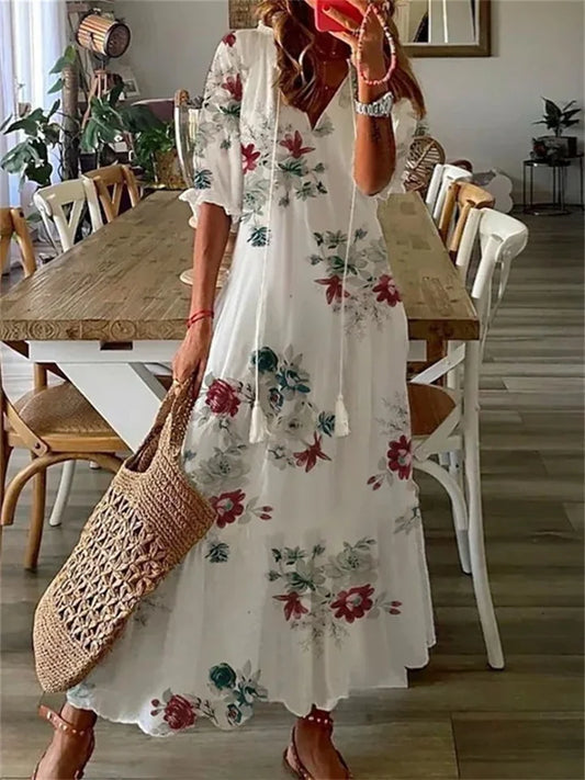 Breezy Floral V-Neck Summer Maxi Dress — product view 1