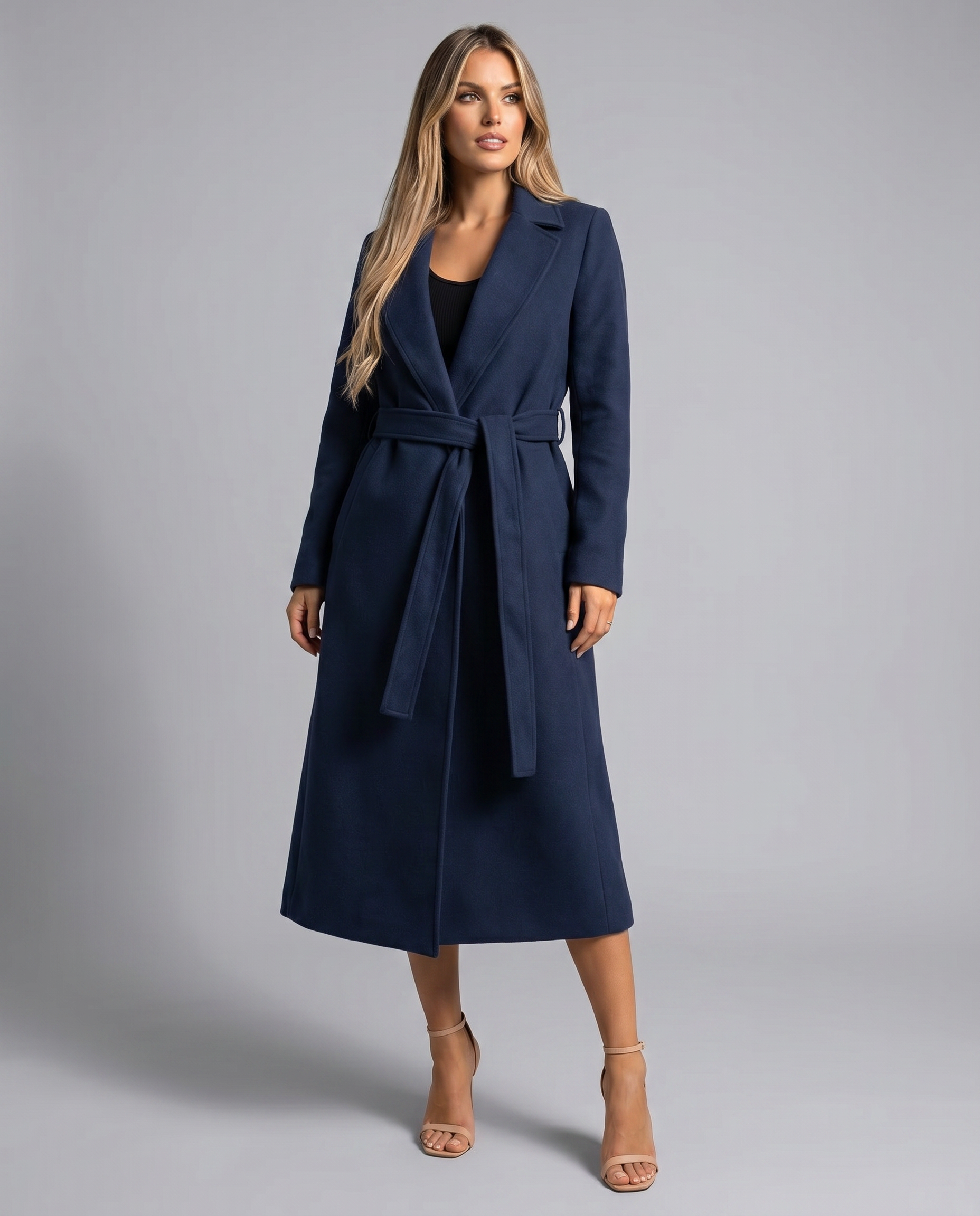 Arden - Long Belted Trench Coat - product view 4 - Sela Look