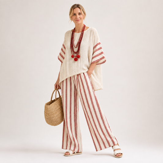 Two Piece Set | Women's Linen Striped Lily Evans