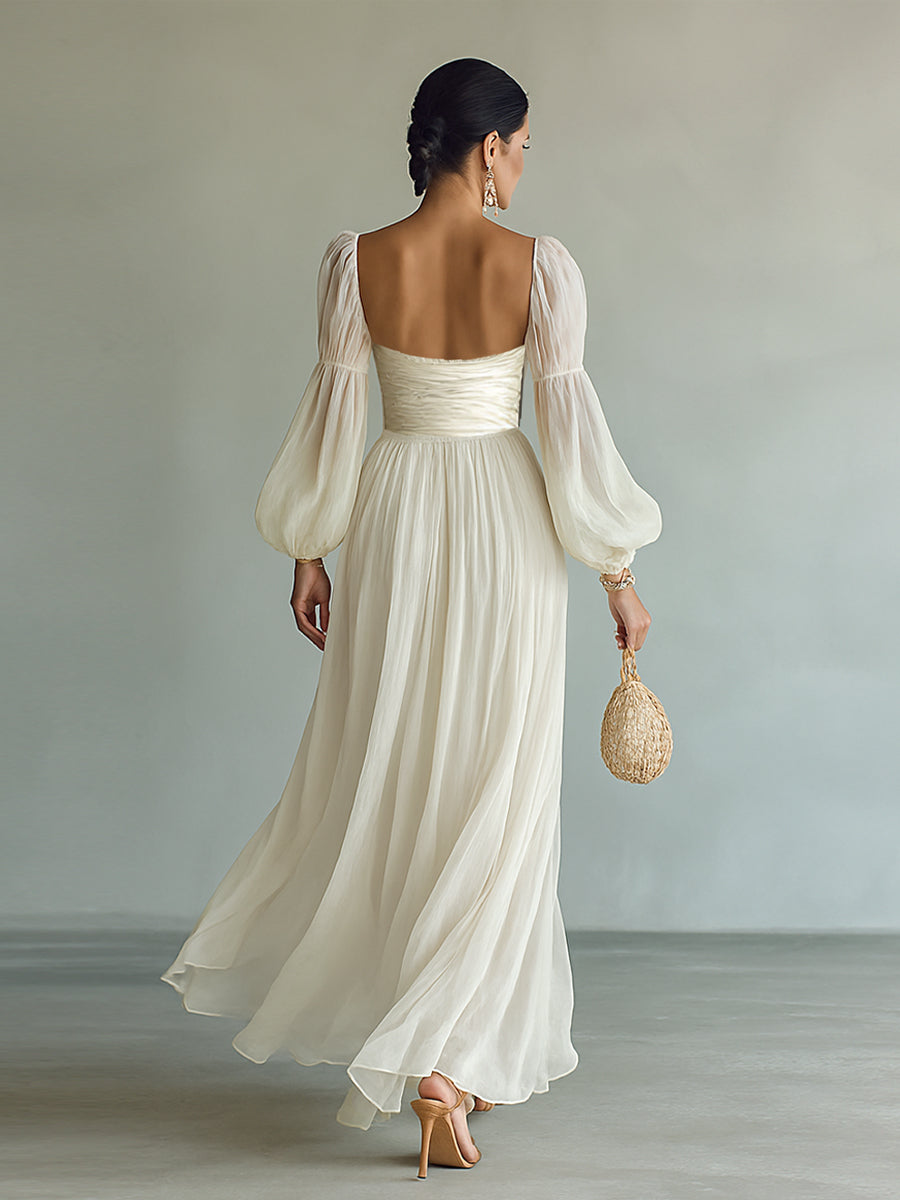 Elegant Chiffon Square-Neck Long-Sleeve Formal Maxi Dress — product view 5