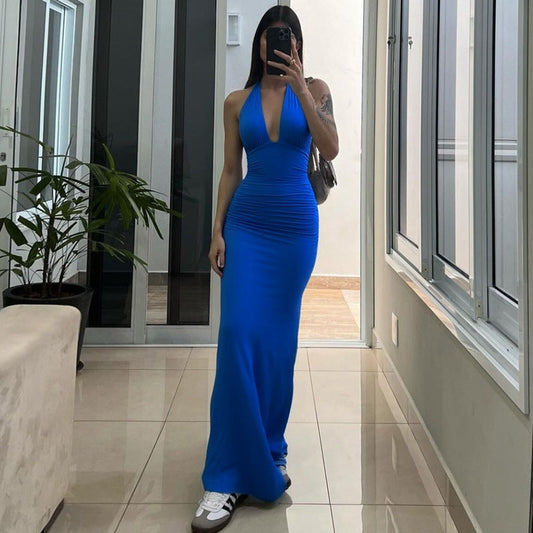 Halter Maxi Dress | Women's Draped Elegant