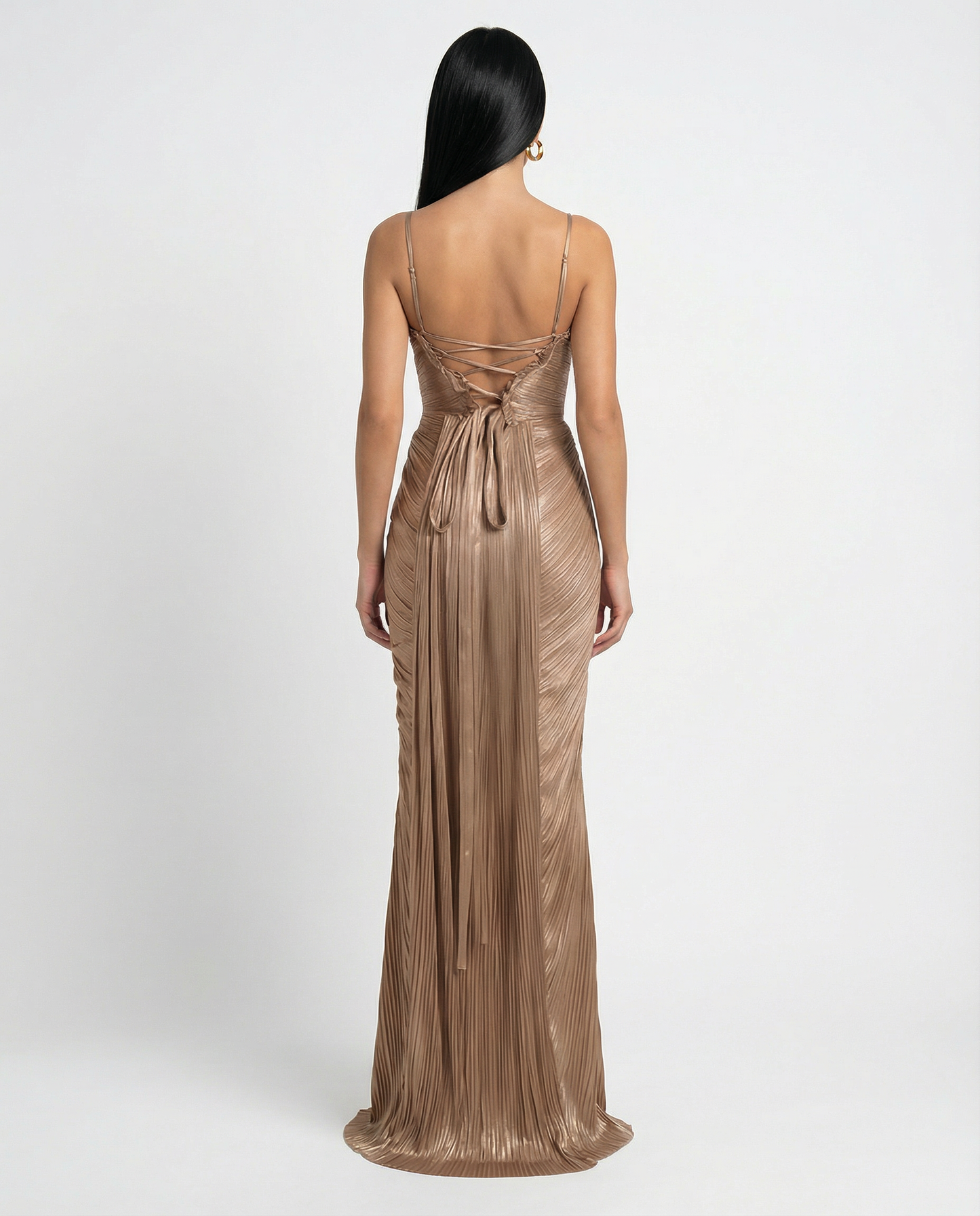 Stella - Pleated Corset Maxi Dress in Gold - product view 2 - Sela Look