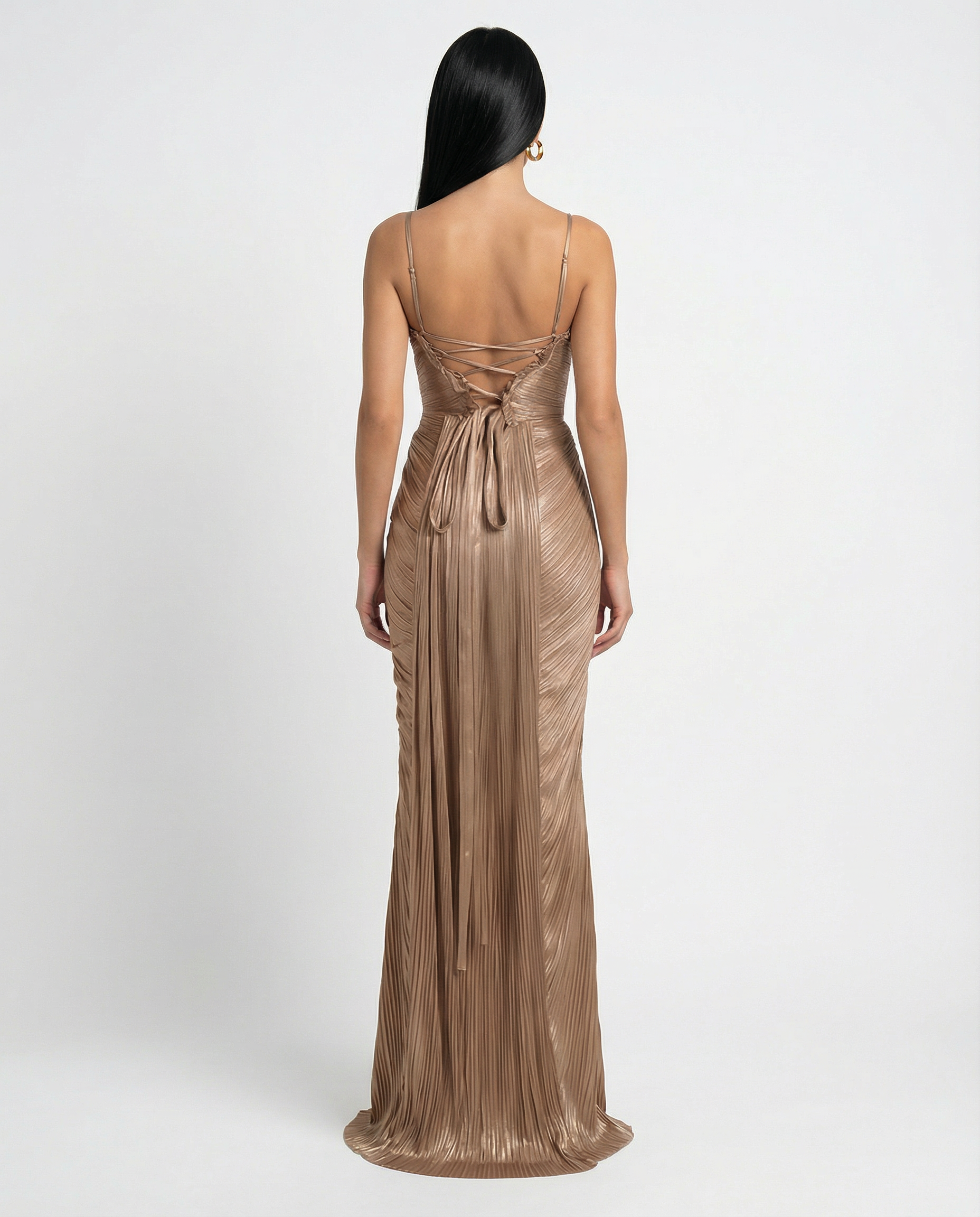 Stella - Pleated Corset Maxi Dress in Gold - product view 2 - Sela Look