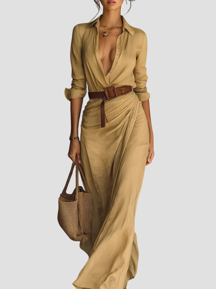 Refined Women's Button-Front Long-Sleeve Maxi Shirt Dress — product view 4