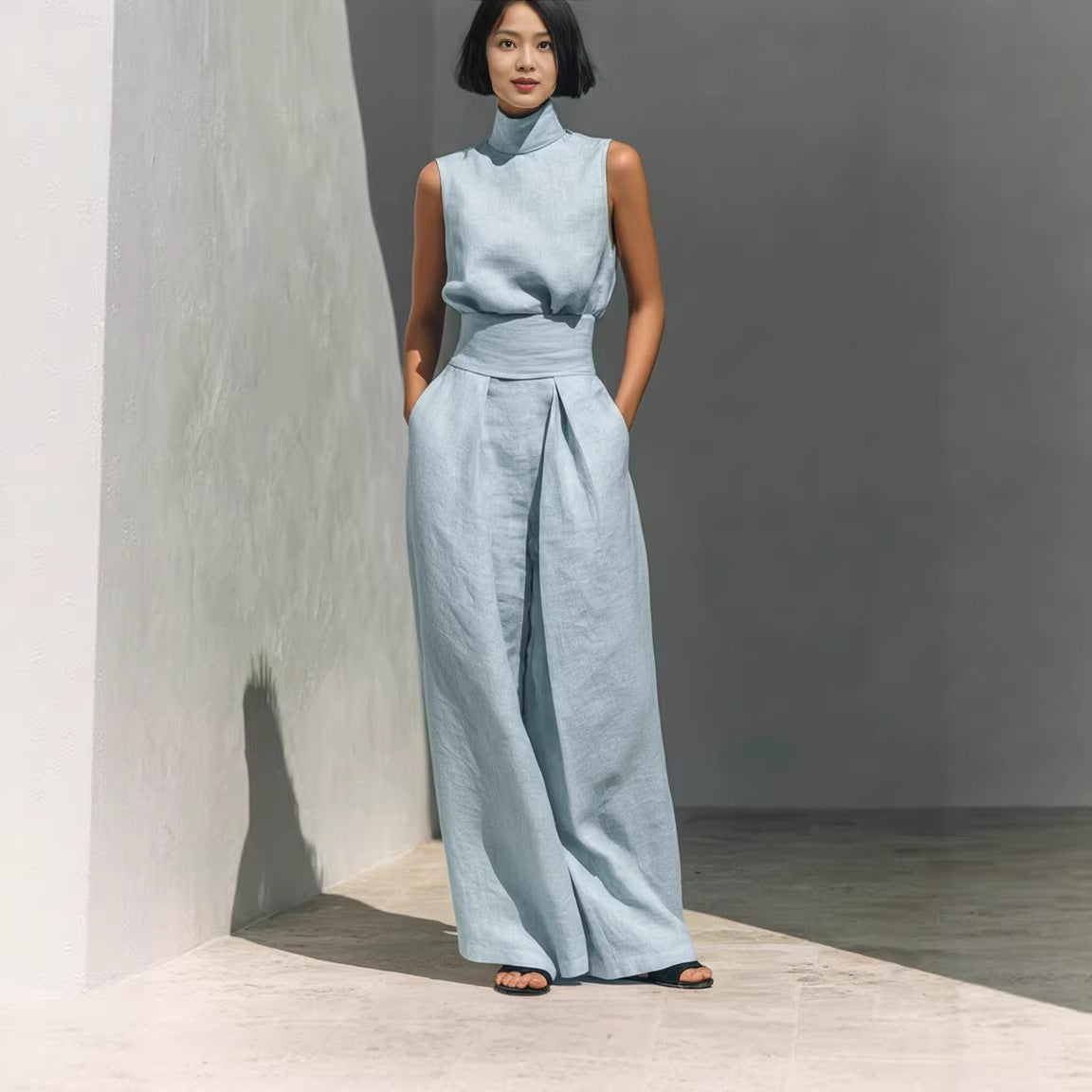 Two Piece Set | Women's Polyester Sleeveless Wide-Leg