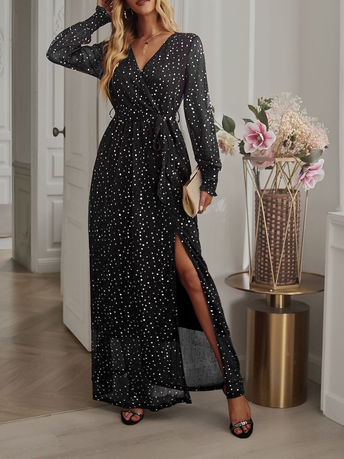 Maxi Dress | Women's Embellished Wrap Celestira Glow