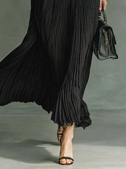 Maxi Dress | Women's Long-Sleeve Pleated Collared