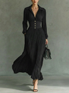 Maxi Dress | Women's Long-Sleeve Pleated Collared