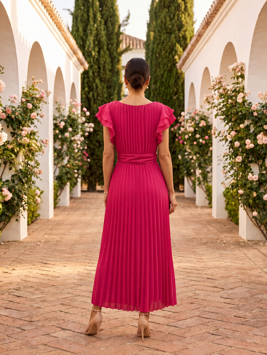 Wedding Guest Dress | Women's Short-Sleeve Pleated Ruffle